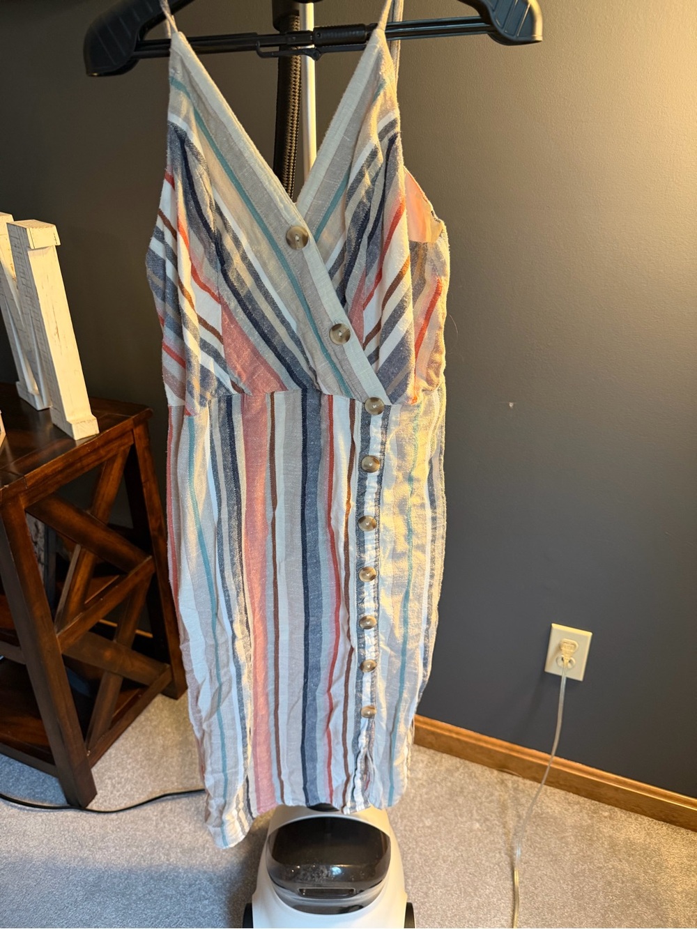 Express Striped Midi Dress in Blue, Red, Cream